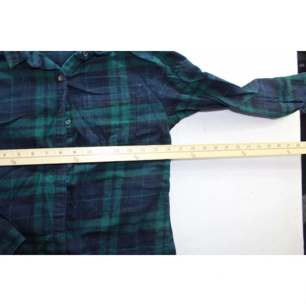 Old Navy Boys Flannel Button Down Shirt XL Green Plaid Long Sleeve Front